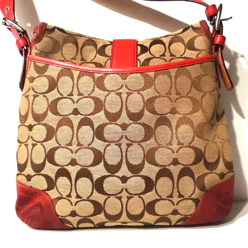 Coach Canvas Suede Signature C Red Crossbody Shoulder Bag - Picture 3 of 13